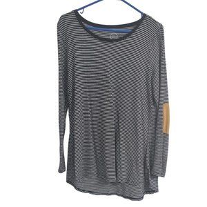 Maurices Large 24/7 Long Sleeve Stripe Shirt w Brown Suede Elbow